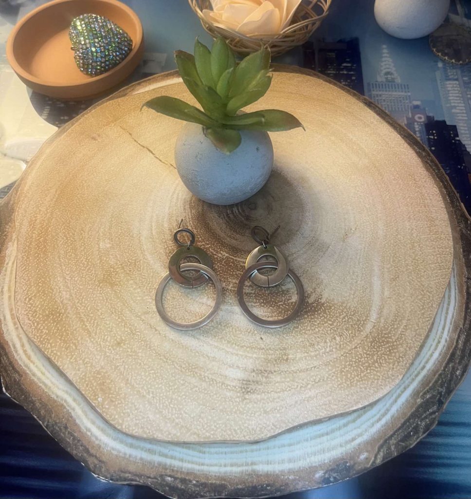 ✨ UShine.gr: Ατσάλινα σκουλαρίκια με τριπλό γεωμετρικό κύκλο No 1257