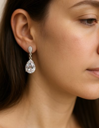 ✨ UShine.gr: Ατσάλινα σκουλαρίκια με δάκρυ κρυστάλλου & στρας No 1260