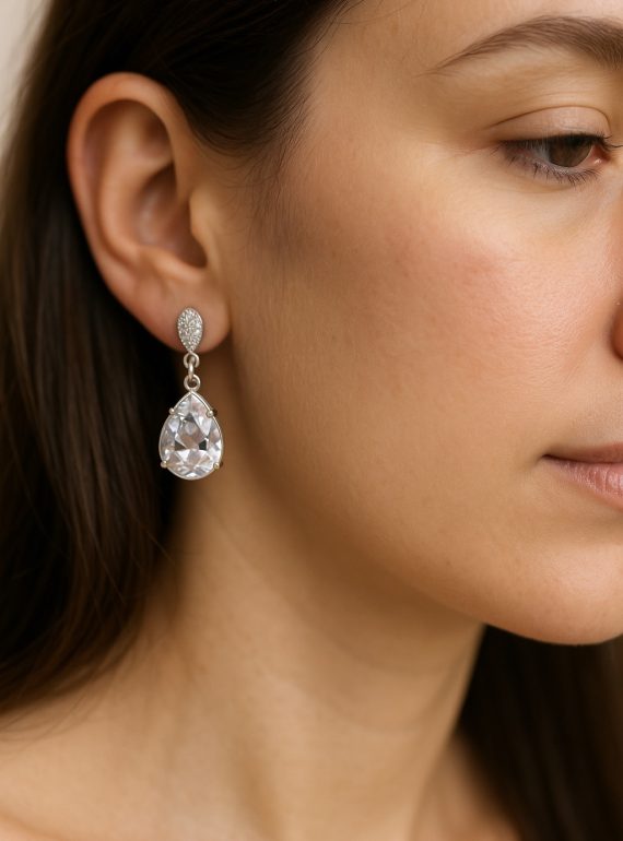 ✨ UShine.gr: Ατσάλινα σκουλαρίκια με δάκρυ κρυστάλλου & στρας No 1260