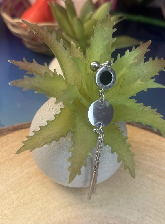 ✨ UShine.gr: Ατσάλινα μακριά σκουλαρίκια με μαύρη λεπτομέρεια & κρεμαστές αλυσίδες No 1264