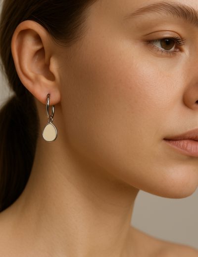 ✨ UShine.gr: Ατσάλινοι κρίκοι με μίνιμαλ λευκή σταγόνα No 1268