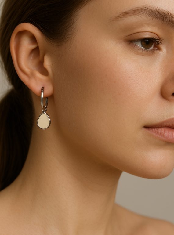 ✨ UShine.gr: Ατσάλινοι κρίκοι με μίνιμαλ λευκή σταγόνα No 1268