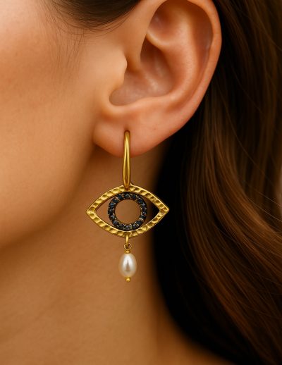 ✨ UShine.gr: Χειροποίητα σκουλαρίκια μάτι με μαργαριτάρι No 1275