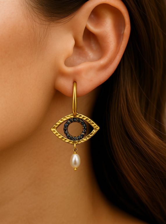 ✨ UShine.gr: Χειροποίητα σκουλαρίκια μάτι με μαργαριτάρι No 1275