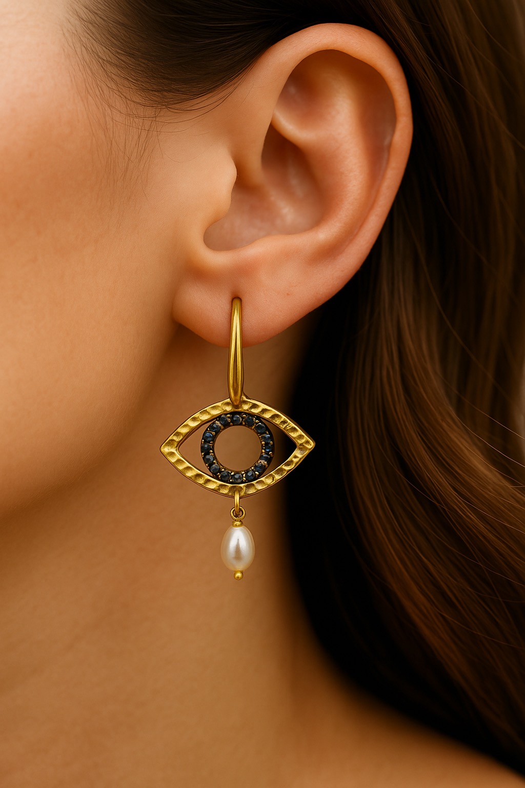 ✨ UShine.gr: Χειροποίητα σκουλαρίκια μάτι με μαργαριτάρι No 1275