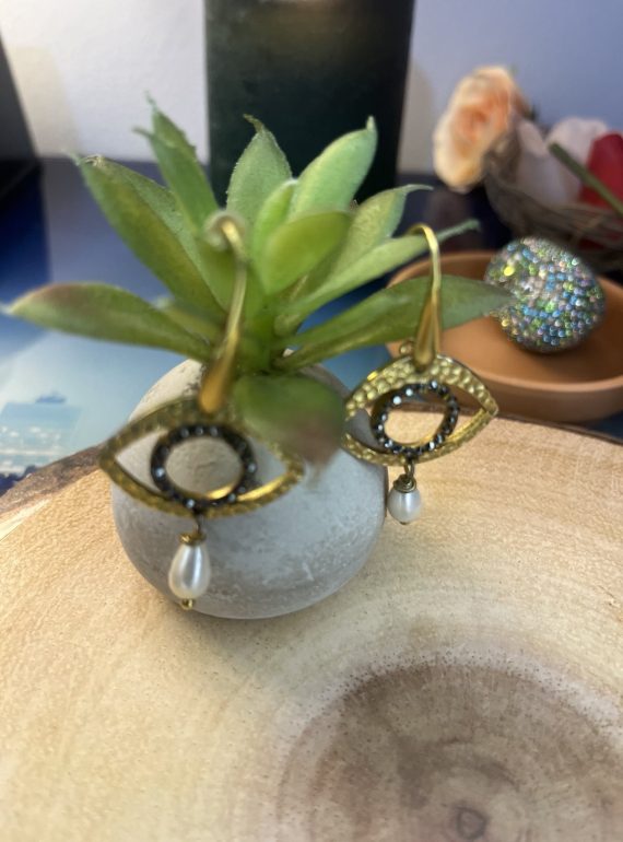 ✨ UShine.gr: Χειροποίητα σκουλαρίκια μάτι με μαργαριτάρι No 1275