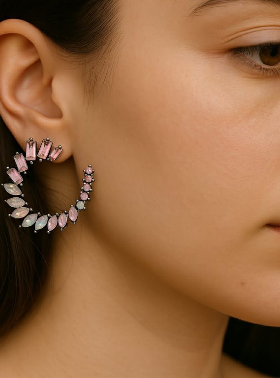 ✨ UShine.gr: Χειροποίητοι κρίκοι με ροζ & ιριδίζουσες πέτρες No 1276