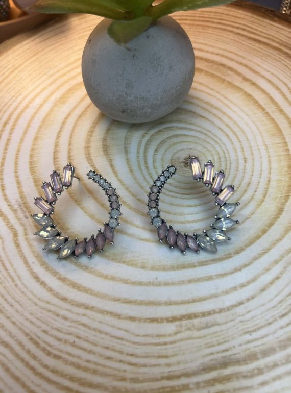 ✨ UShine.gr: Χειροποίητοι κρίκοι με ροζ & ιριδίζουσες πέτρες No 1276