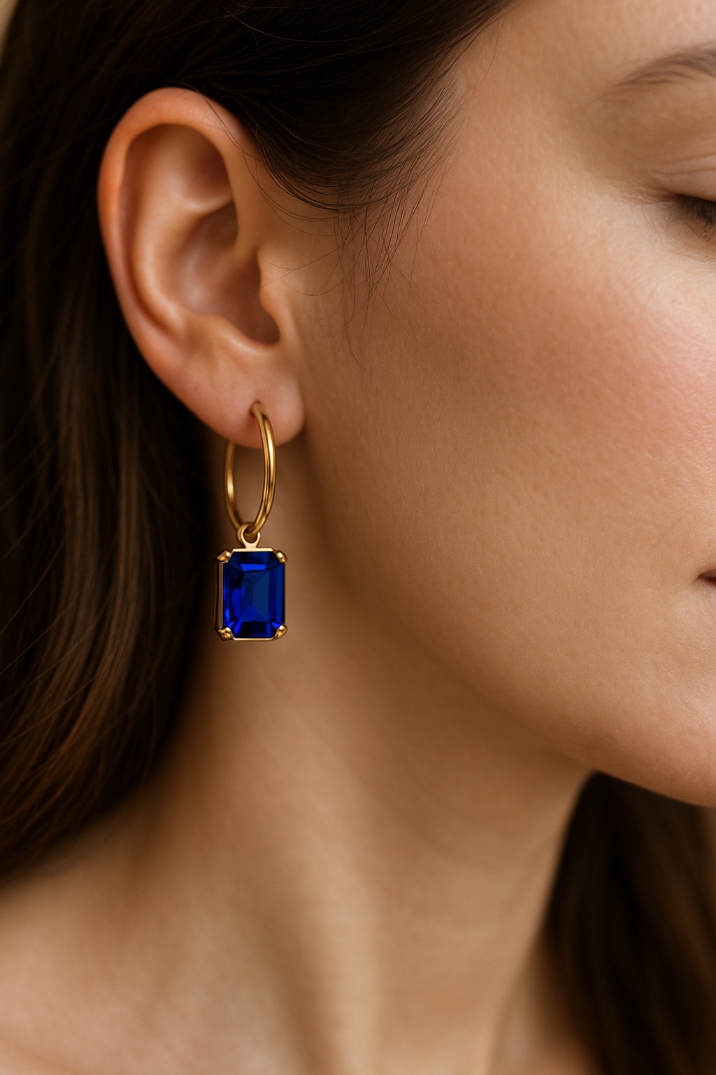 ✨ UShine.gr: Χρυσά κρεμαστά σκουλαρίκια με μπλε πέτρα No 1280