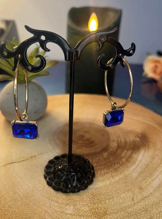 ✨ UShine.gr: Χρυσά κρεμαστά σκουλαρίκια με μπλε πέτρα No 1280