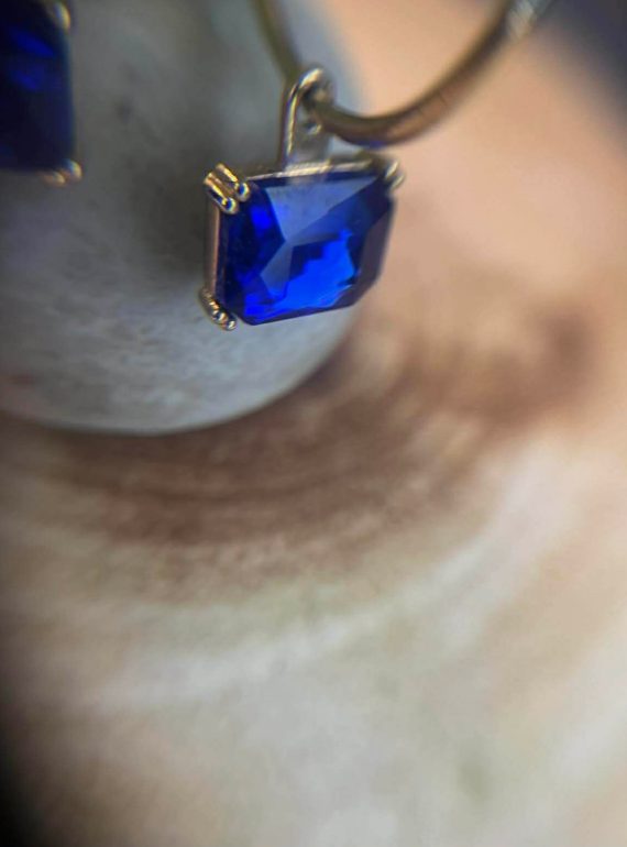 ✨ UShine.gr: Χρυσά κρεμαστά σκουλαρίκια με μπλε πέτρα No 1280