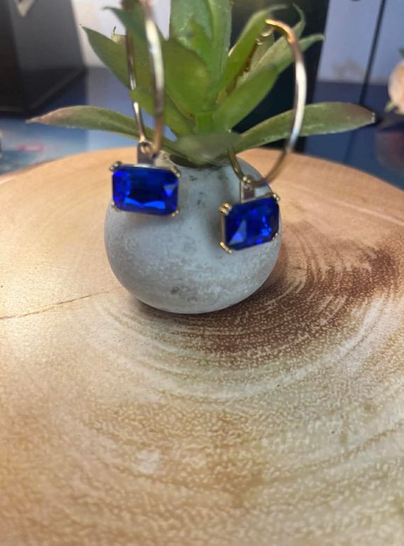 ✨ UShine.gr: Χρυσά κρεμαστά σκουλαρίκια με μπλε πέτρα No 1280