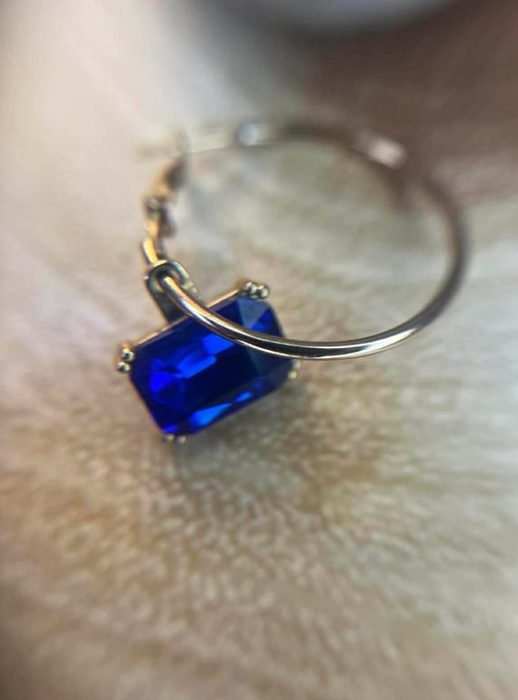 ✨ UShine.gr: Χρυσά κρεμαστά σκουλαρίκια με μπλε πέτρα No 1280