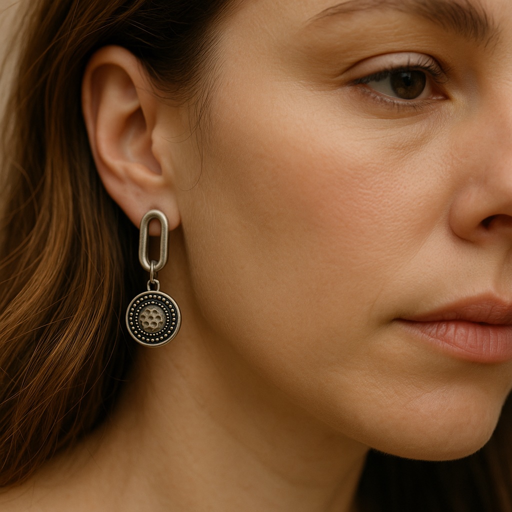 ✨ UShine.gr: Vintage ασημί σκουλαρίκια με σφυρήλατη λεπτομέρεια No 1282