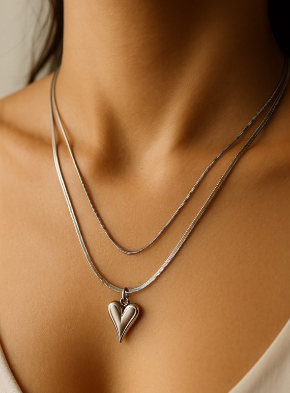 ✨ UShine.gr: Κολιέ διπλής σειράς με καρδιά No 1284