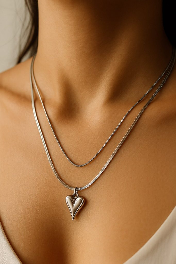 ✨ UShine.gr: Κολιέ διπλής σειράς με καρδιά No 1284