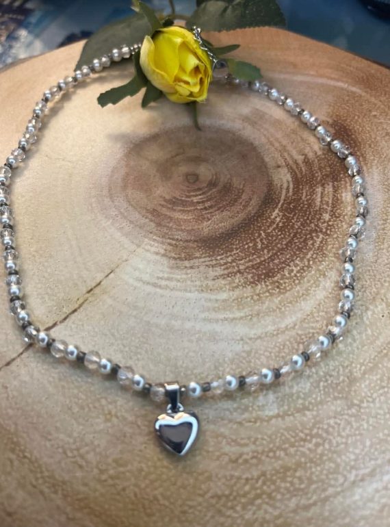 ✨ UShine.gr: Ατσάλινο χειροποίητο κολιέ με περλέ χάντρες & καρδιά No 1287