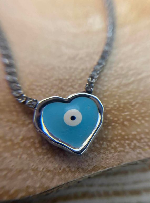 ✨ UShine.gr: Ατσάλινο κολιέ με ματάκι σε γαλάζια καρδιά No 1288