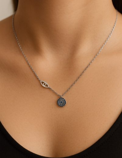 ✨ UShine.gr: Ατσάλινο κολιέ με διπλό μοτίφ ματιού και στρας No 1289