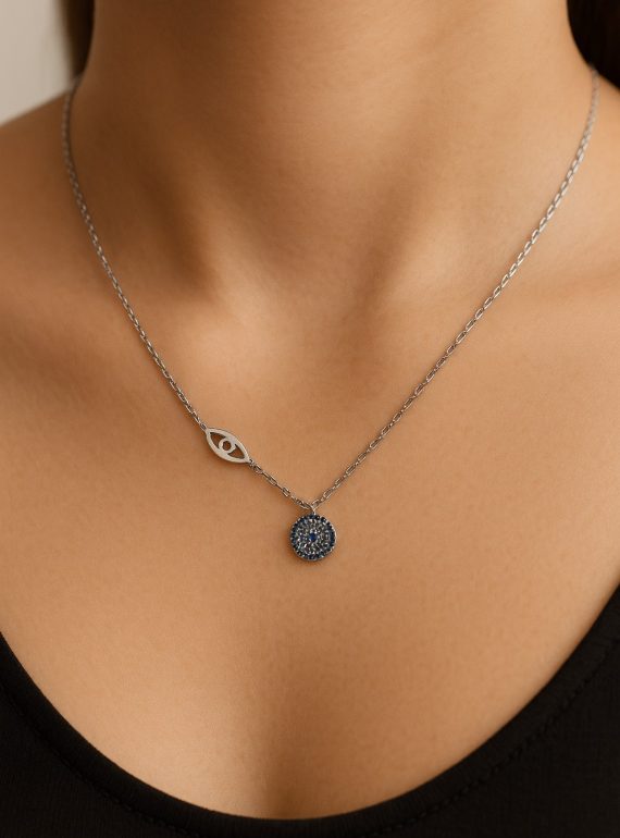 ✨ UShine.gr: Ατσάλινο κολιέ με διπλό μοτίφ ματιού και στρας No 1289