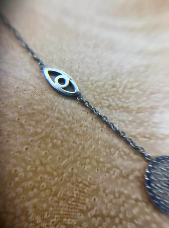 ✨ UShine.gr: Ατσάλινο κολιέ με διπλό μοτίφ ματιού και στρας No 1289