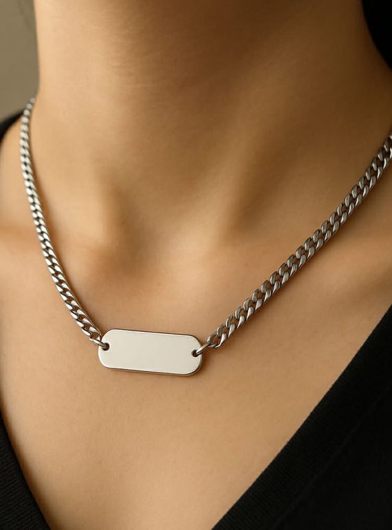 ✨ UShine.gr: Ατσάλινο κολιέ με ορθογώνια ταυτότητα σε minimal γραμμή No 1291