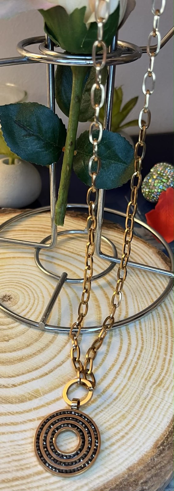 ✨ UShine.gr: Ατσάλινο κολιέ με χρυσή αλυσίδα & γεωμετρικό κυκλικό μοτίφ No 1293