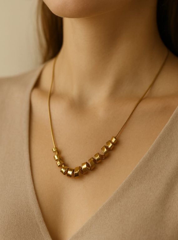 ✨ UShine.gr: Χειροποίητο κολιέ με ροζ-χρυσό spiral μοτίφ No 1294