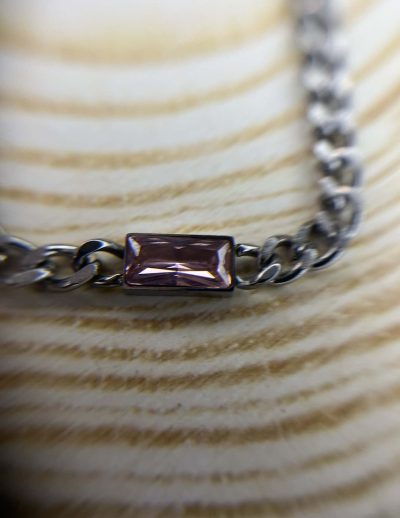 ✨ UShine.gr: Ατσάλινο κολιέ αλυσίδα με ροζ ορθογώνιο κρύσταλλο No 1295