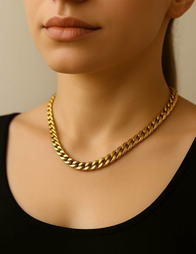 ✨ UShine.gr: Ατσάλινο χρυσό κολιέ chunky αλυσίδα με έντονο statement χαρακτήρα No 1303