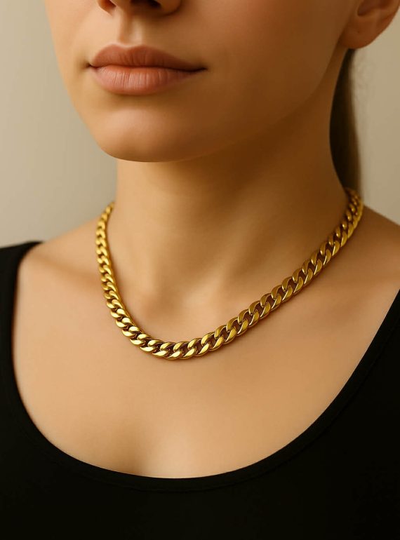 ✨ UShine.gr: Ατσάλινο χρυσό κολιέ chunky αλυσίδα με έντονο statement χαρακτήρα No 1303