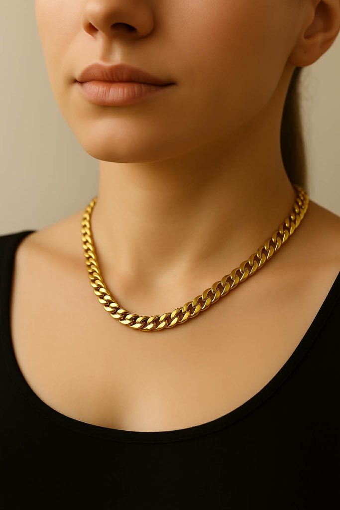 ✨ UShine.gr: Ατσάλινο χρυσό κολιέ chunky αλυσίδα με έντονο statement χαρακτήρα No 1303