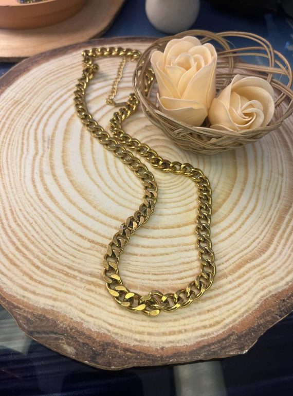 ✨ UShine.gr: Ατσάλινο χρυσό κολιέ chunky αλυσίδα με έντονο statement χαρακτήρα No 1303