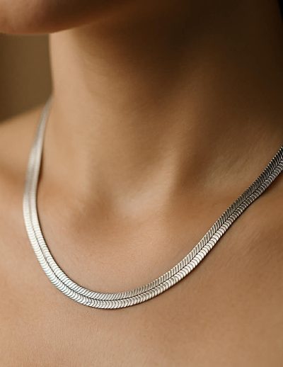 ✨ UShine.gr: Ατσάλινο κολιέ snake αλυσίδα σε ασημί τόνο No 1306