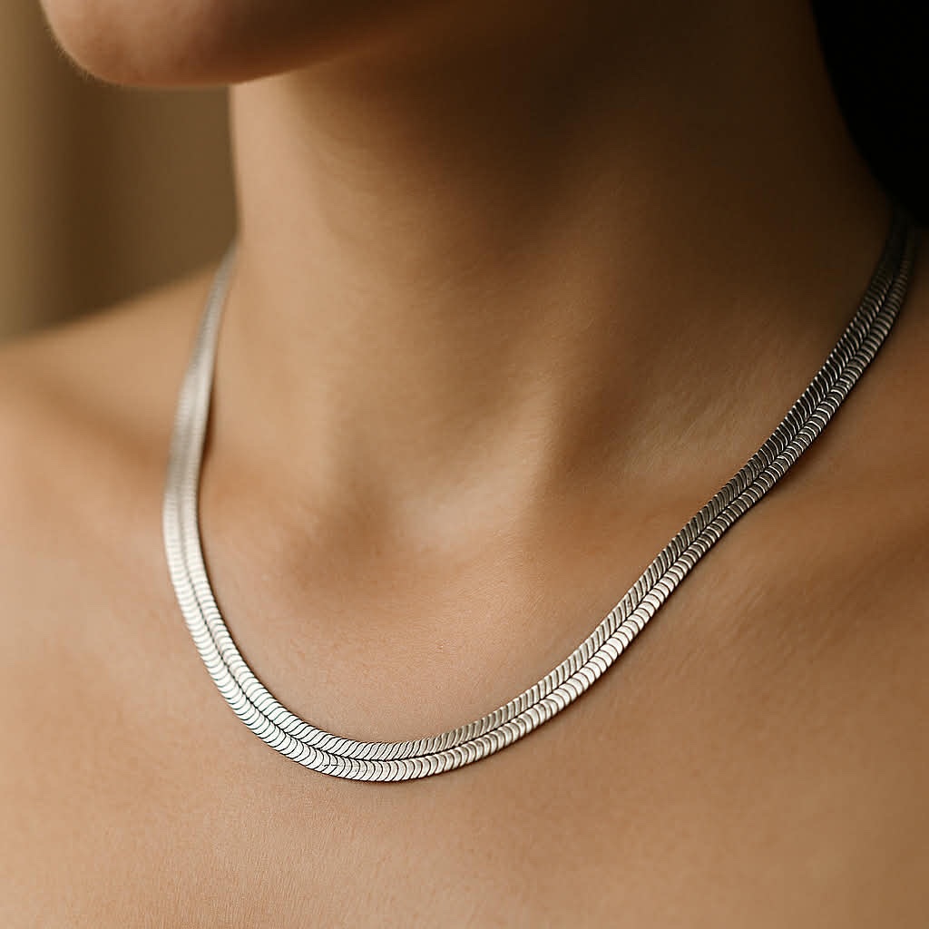 ✨ UShine.gr: Ατσάλινο κολιέ snake αλυσίδα σε ασημί τόνο No 1306