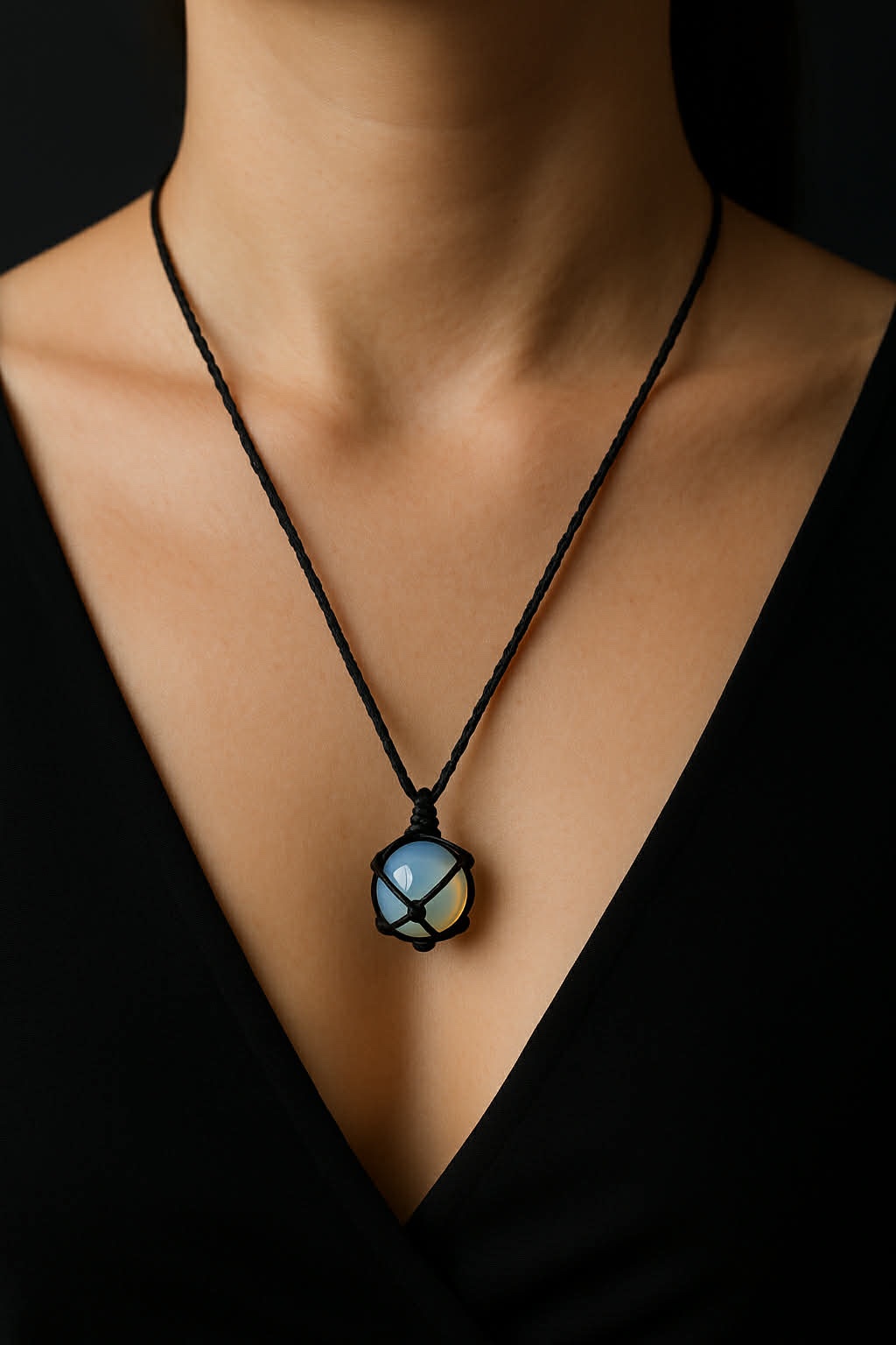 ✨ UShine.gr: Μακραμέ κολιέ με λευκή οπαλίνα πέτρα No 1310