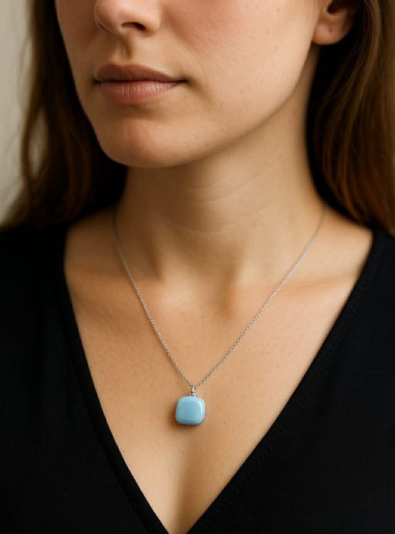 ✨ UShine.gr: Ατσάλινο κολιέ με minimal γαλάζια πέτρα No 1313