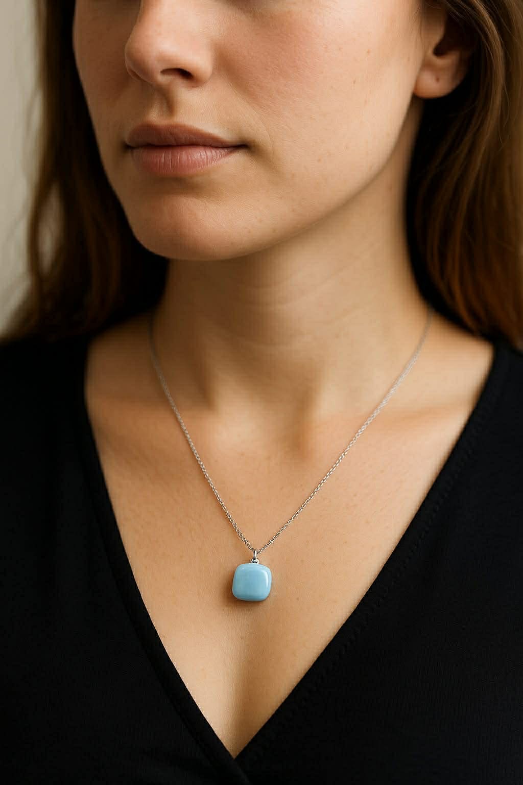 ✨ UShine.gr: Ατσάλινο κολιέ με minimal γαλάζια πέτρα No 1313