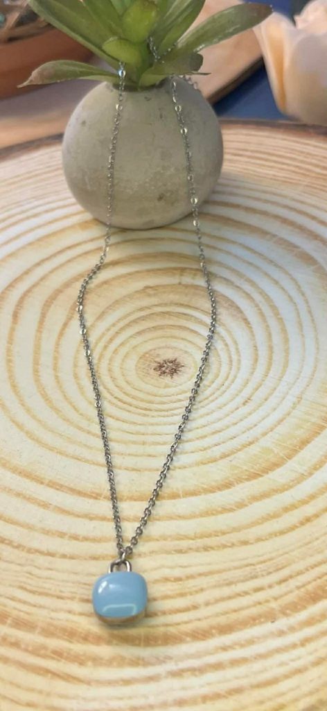 ✨ UShine.gr: Ατσάλινο κολιέ με minimal μπλε πέτρα No 1313