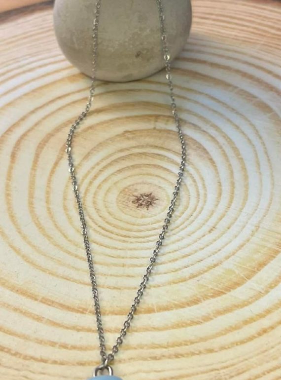 ✨ UShine.gr: Ατσάλινο κολιέ με minimal γαλάζια πέτρα No 1313