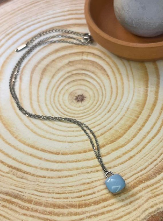 ✨ UShine.gr: Ατσάλινο κολιέ με minimal γαλάζια πέτρα No 1313