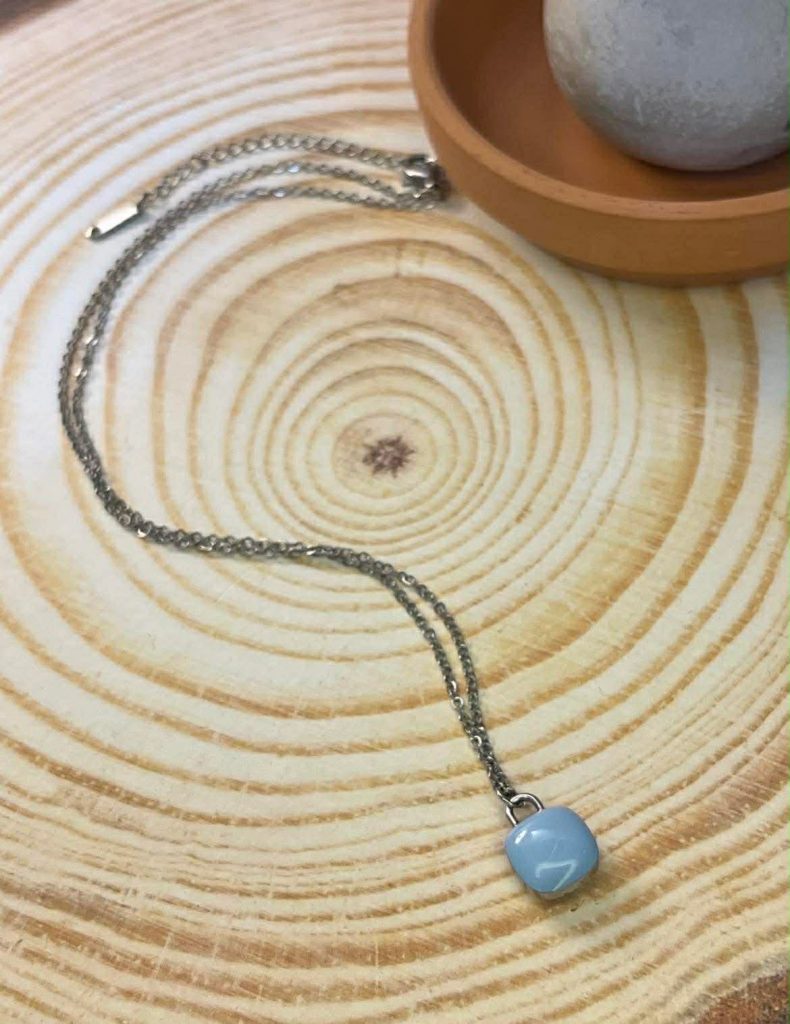 ✨ UShine.gr: Ατσάλινο κολιέ με minimal μπλε πέτρα No 1313