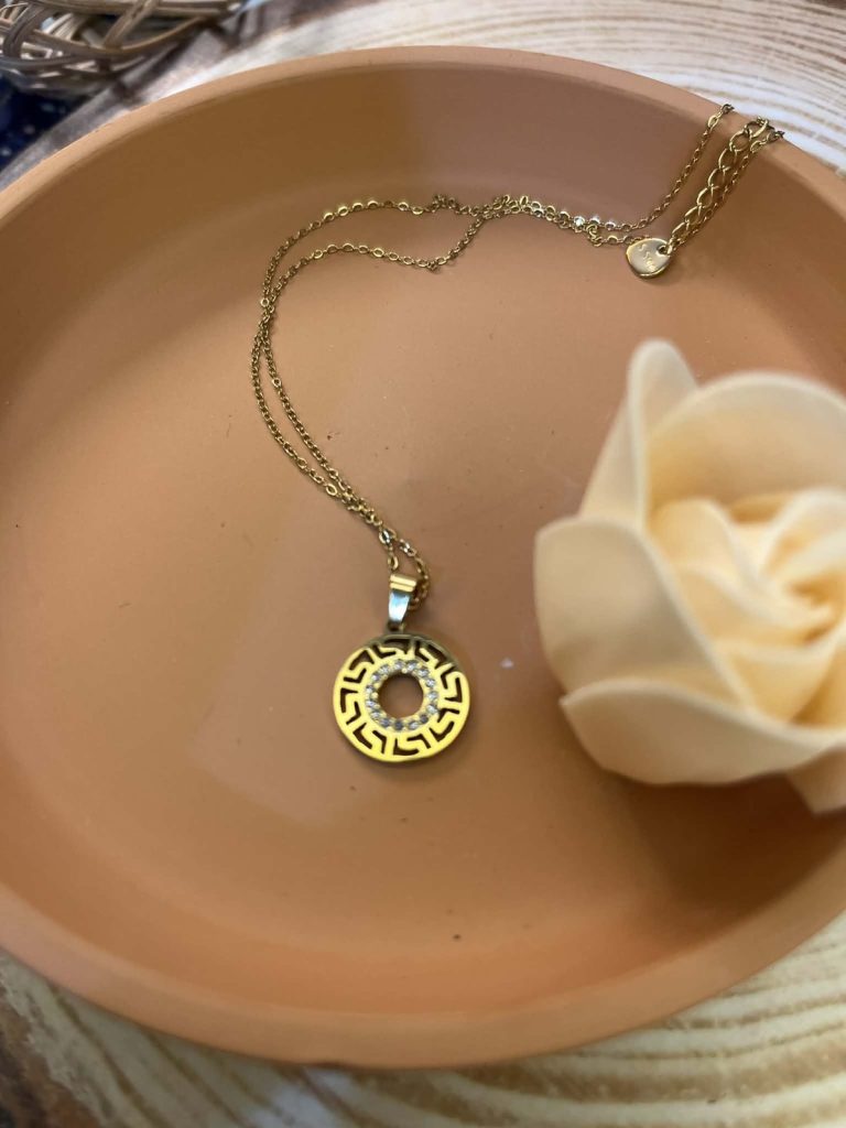 ✨ UShine.gr: Ατσάλινο κολιέ με κυκλικό μοτίφ & λευκά zircon No 1314