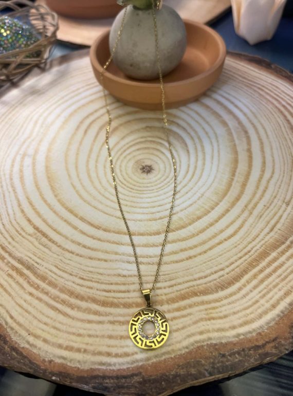 ✨ UShine.gr: Ατσάλινο κολιέ με κυκλικό μοτίφ & λευκά zircon No 1314