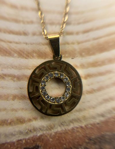 ✨ UShine.gr: Ατσάλινο κολιέ με κυκλικό μοτίφ & λευκά zircon No 1314