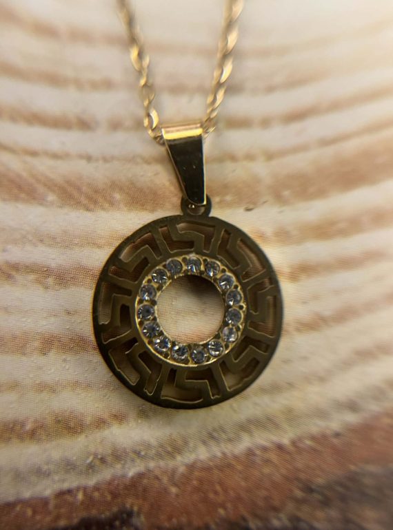 ✨ UShine.gr: Ατσάλινο κολιέ με κυκλικό μοτίφ & λευκά zircon No 1314