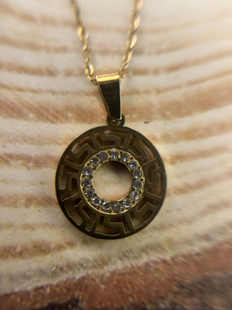 ✨ UShine.gr: Ατσάλινο κολιέ με κυκλικό μοτίφ & λευκά zircon No 1314