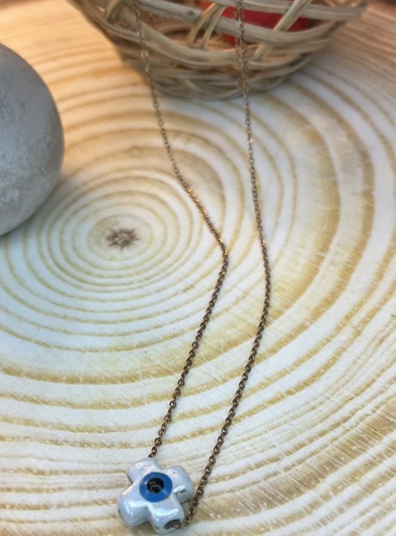 ✨ UShine.gr: Κολιέ τετράφυλλο ματάκι με λευκό κεραμικό στοιχείο No 1315