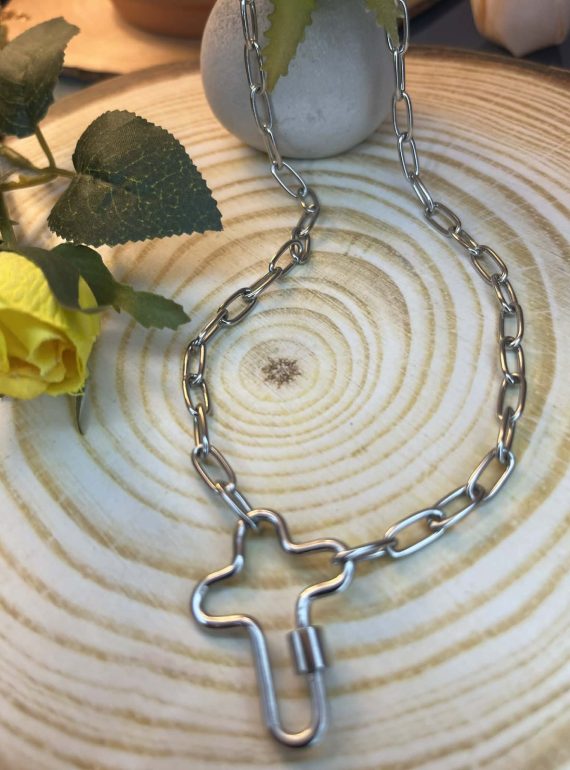 ✨ UShine.gr: Ατσάλινο chunky κολιέ με κούμπωμα σε σχήμα σταυρού No 1316