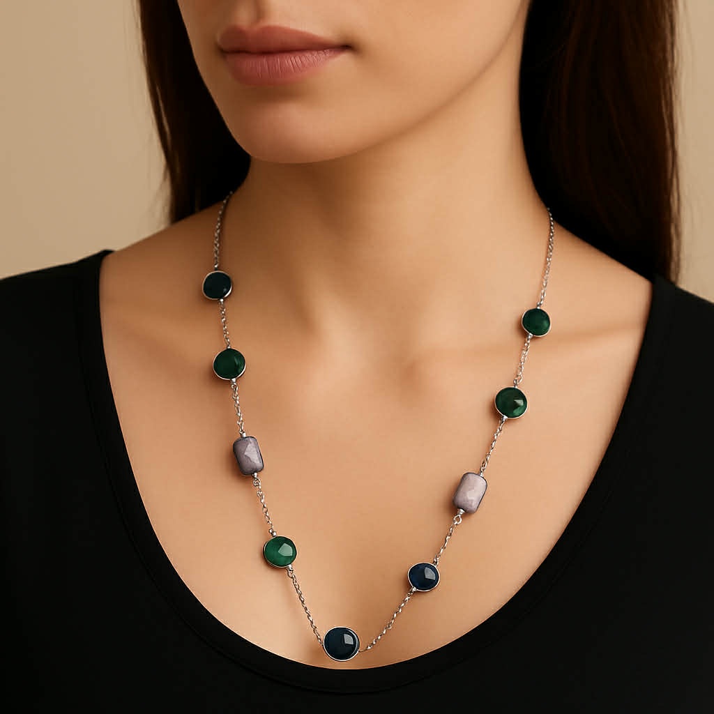 ✨ UShine.gr: Κολιέ μακρύ με πολύχρωμες πέτρες No 1317